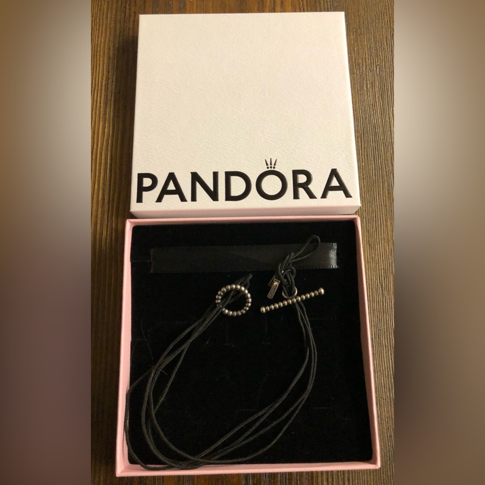 Pandora Black and Silver Cord Necklace / bracelet new with box.